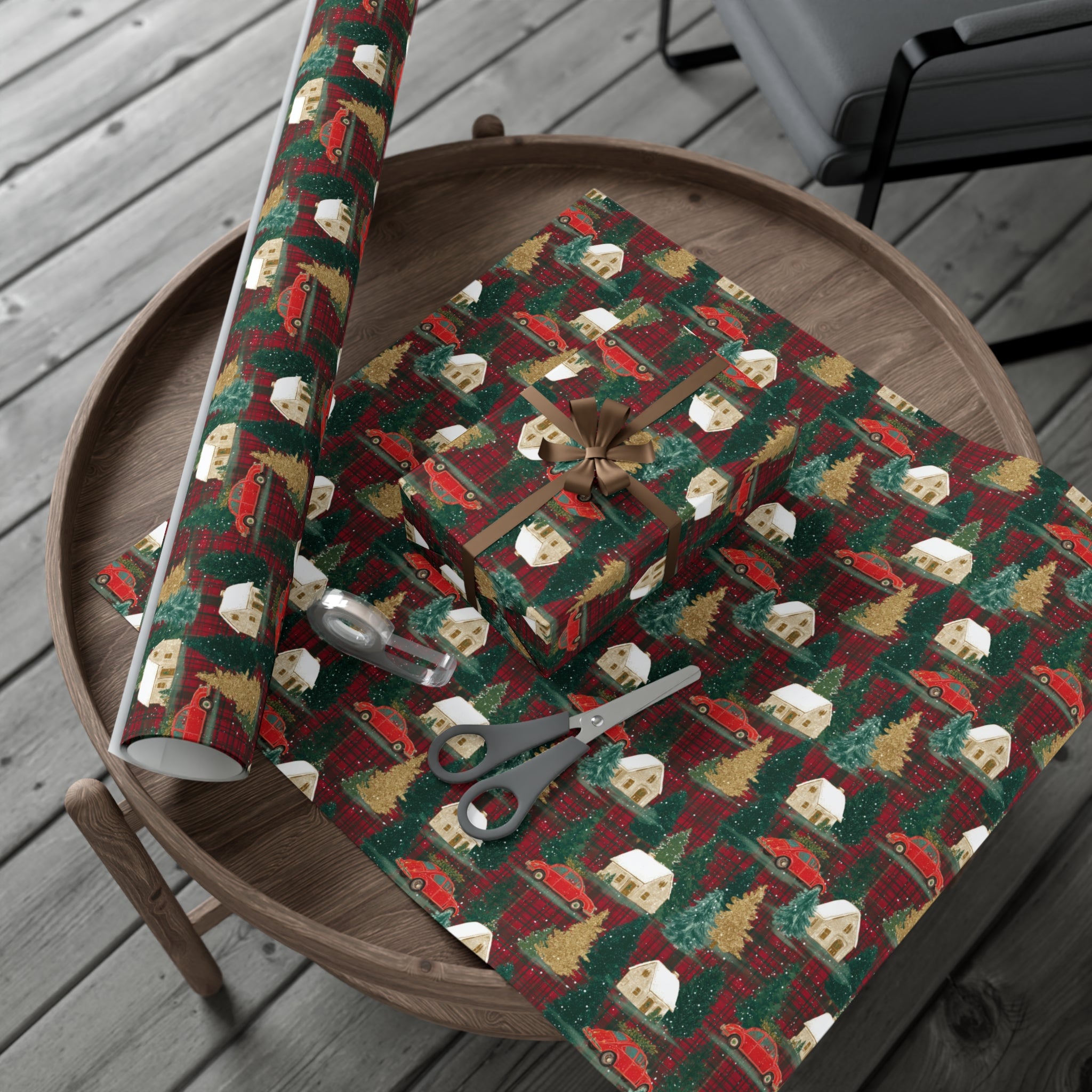 Rustic Red Christmas Plaid Wrapping Paper