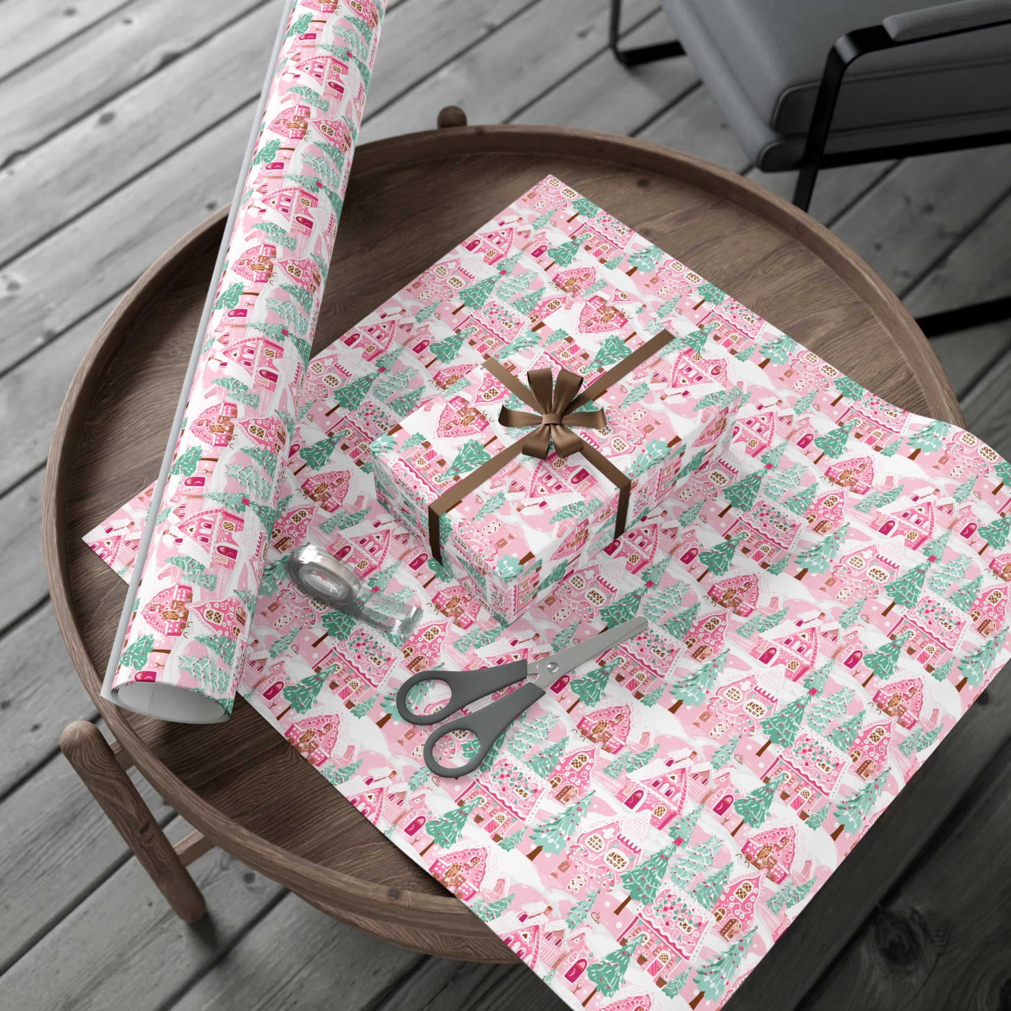 Pastel Holiday Village Wrapping Paper