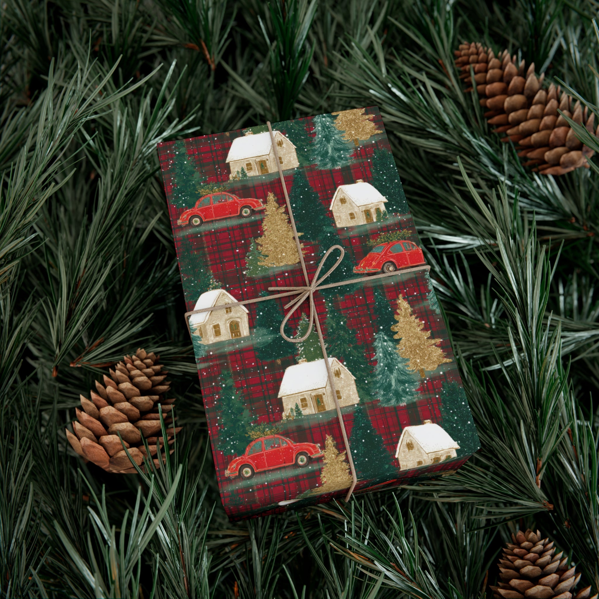 Rustic Red Christmas Plaid Wrapping Paper
