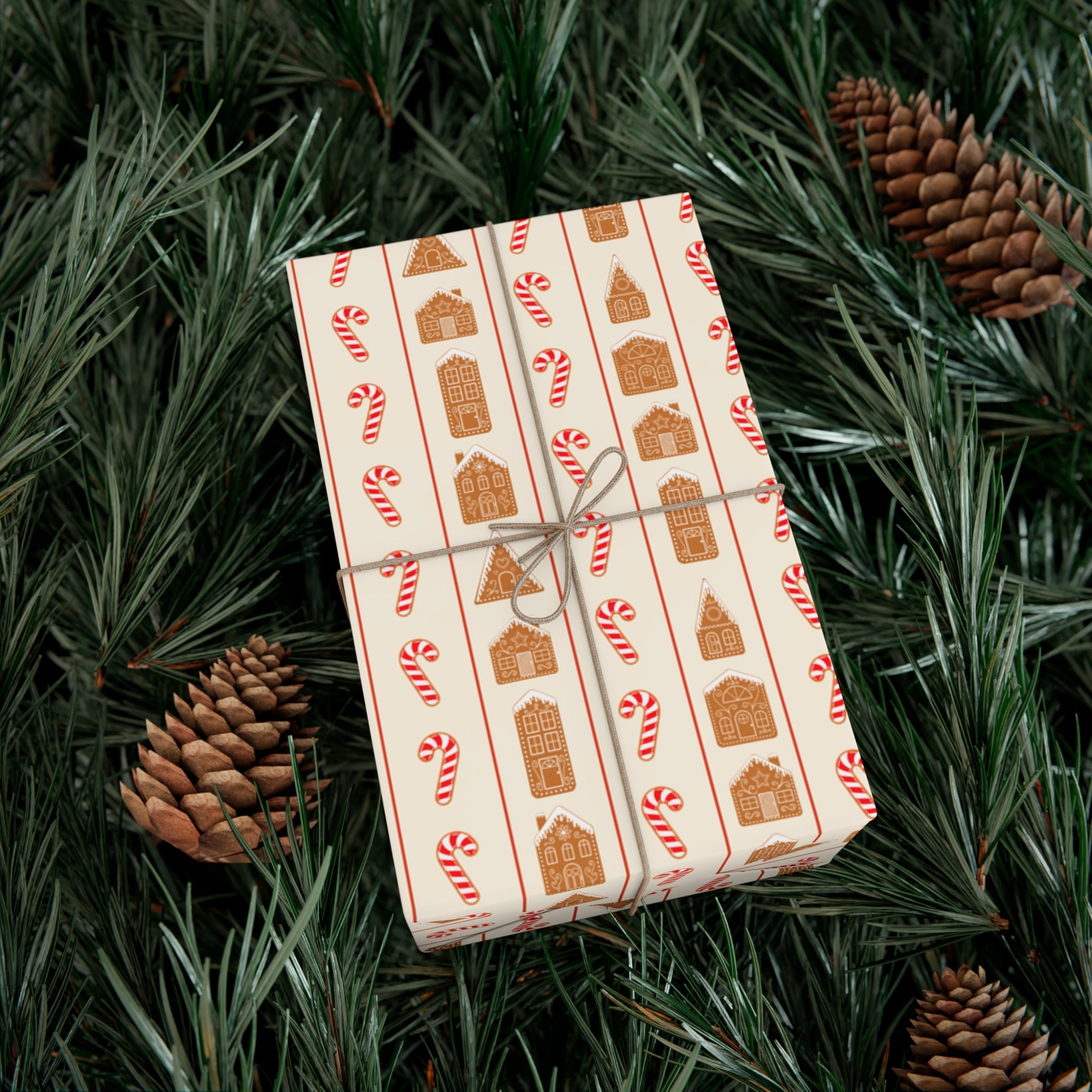 Gingerbread Candy Cane Stripe Wrapping Paper