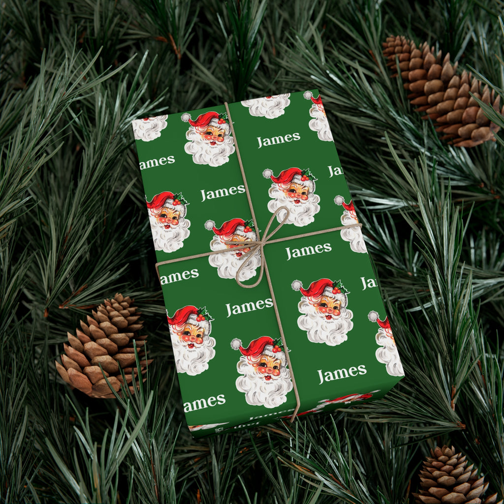 Retro Santa Custom Name Wrapping Paper