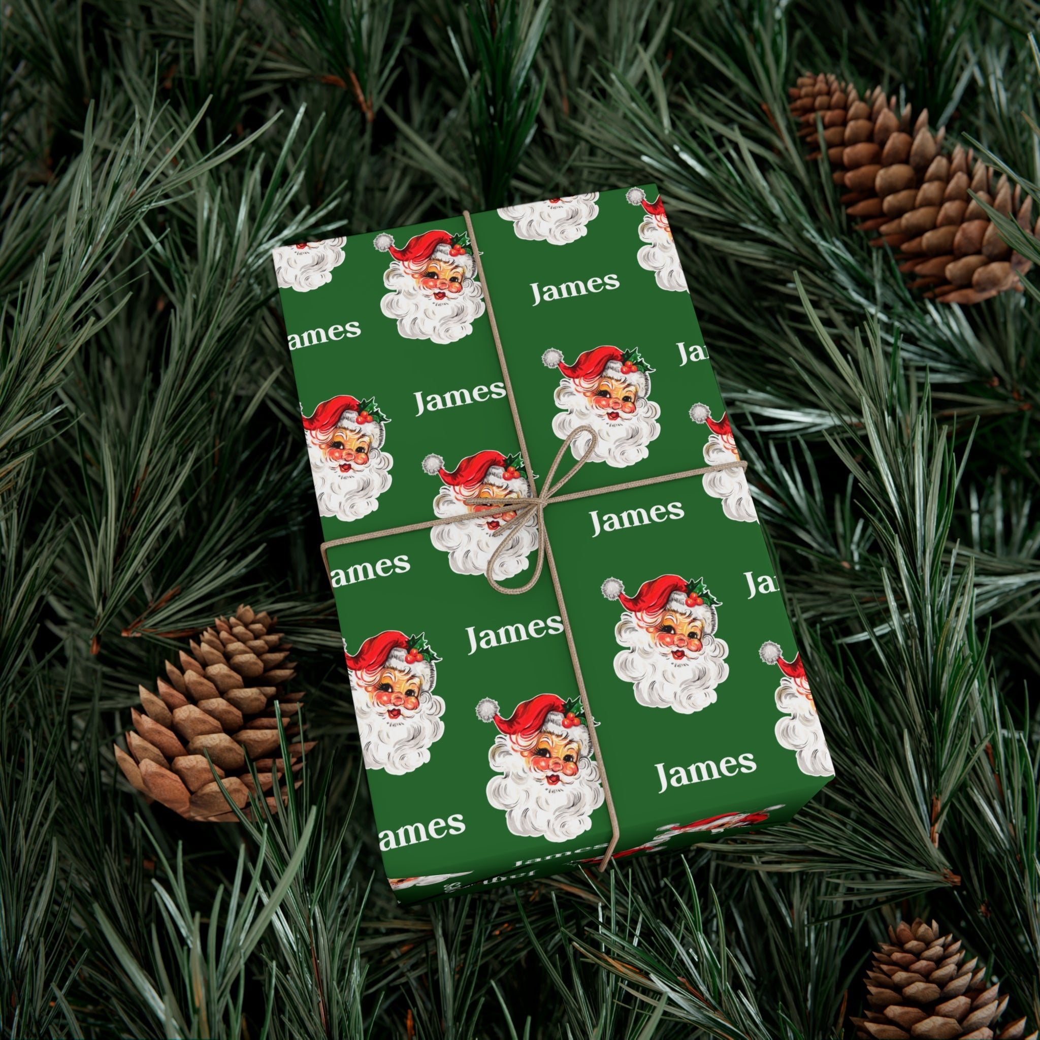 Retro Santa Custom Name Wrapping Paper