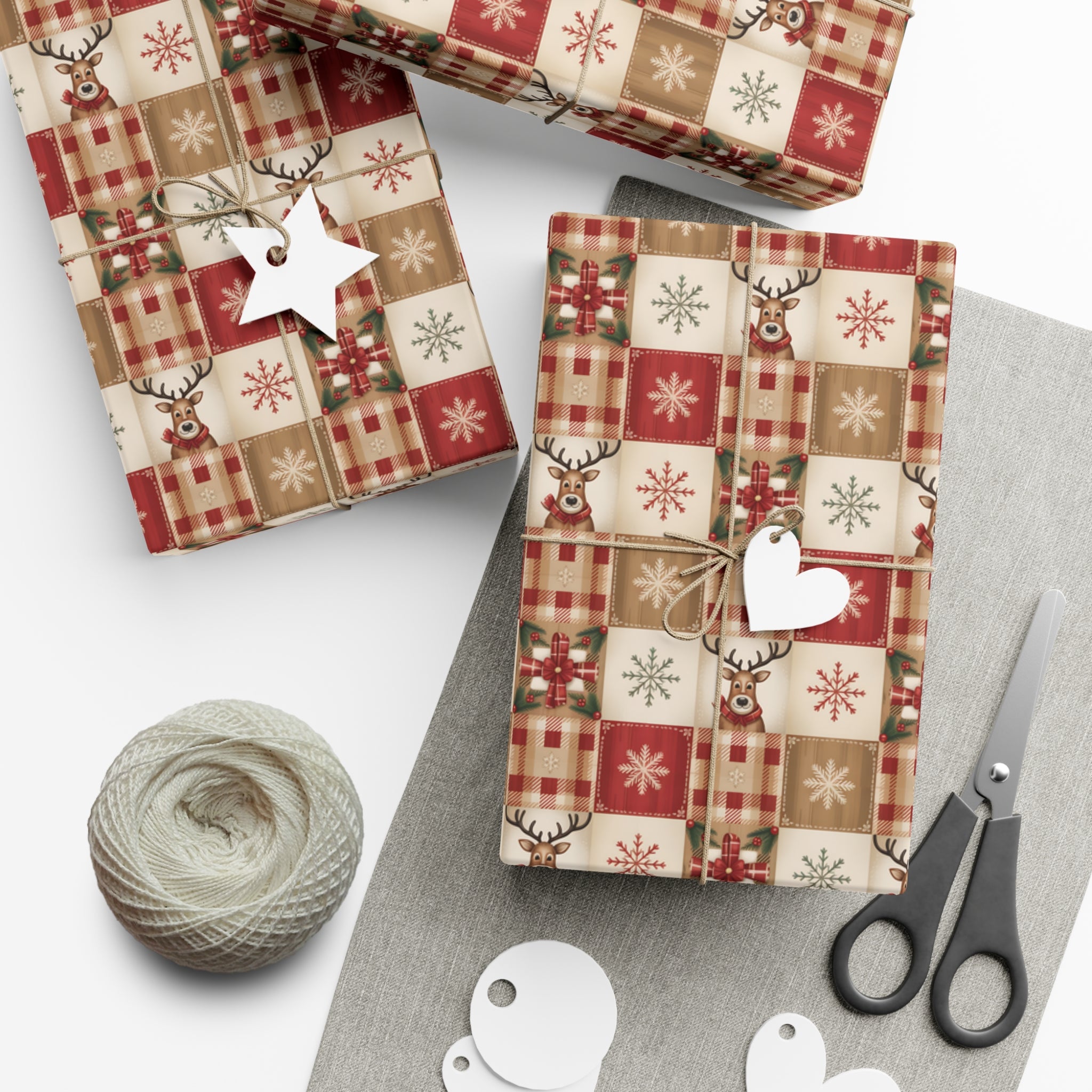 Country Reindeer Quilt wrapping Paper