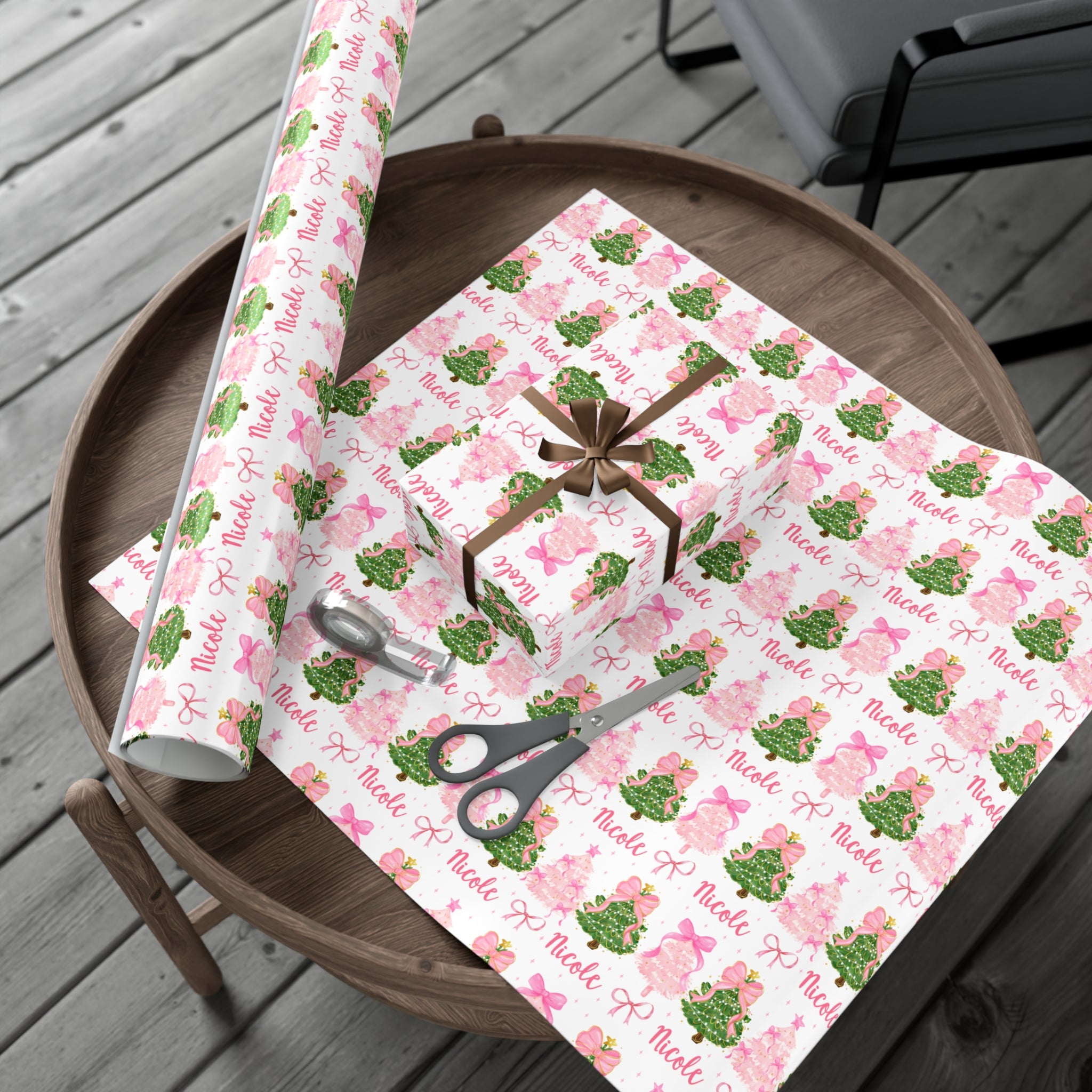 Custom Coquette Christmas Tree Wrapping Paper
