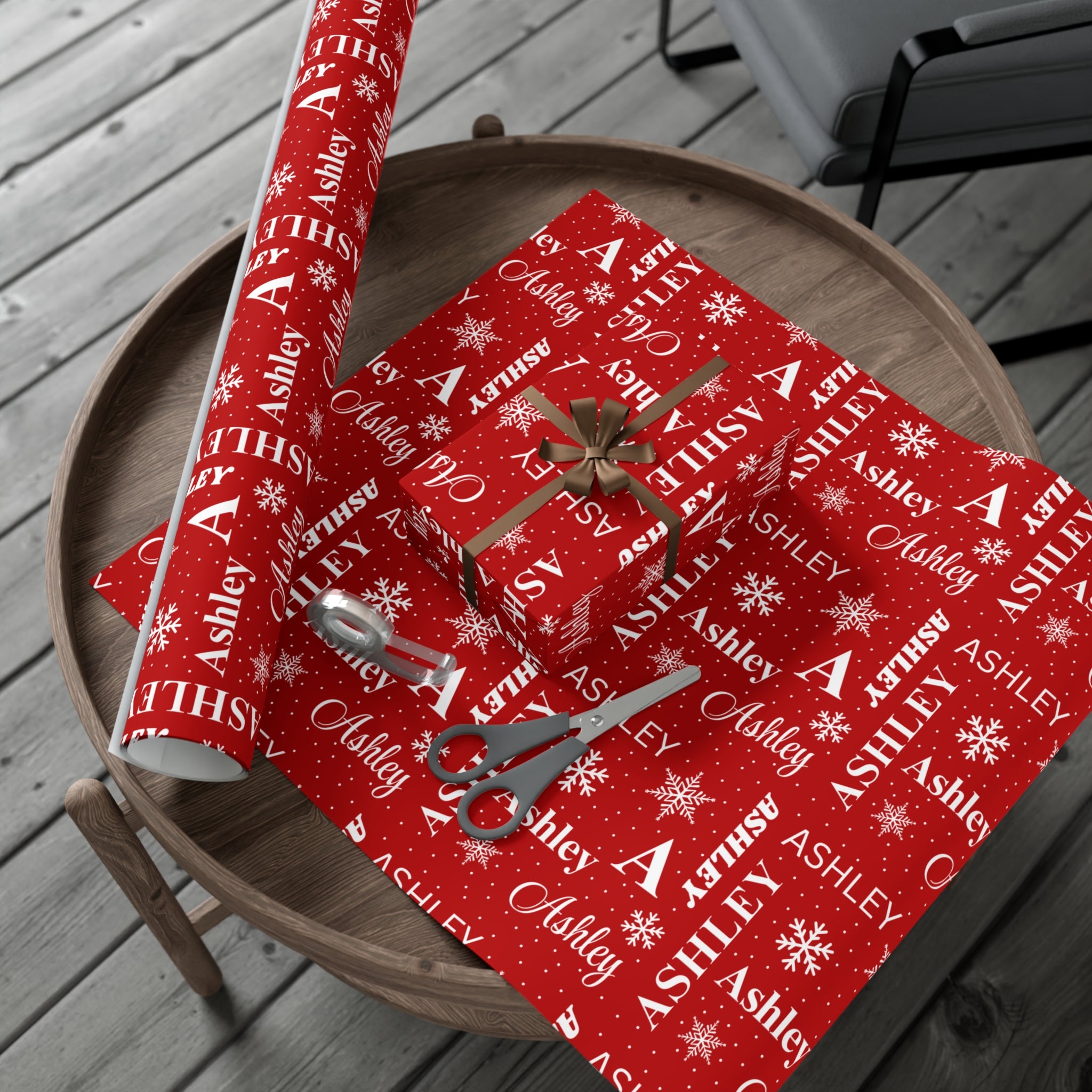 Red Custom Name Collage Wrapping Paper
