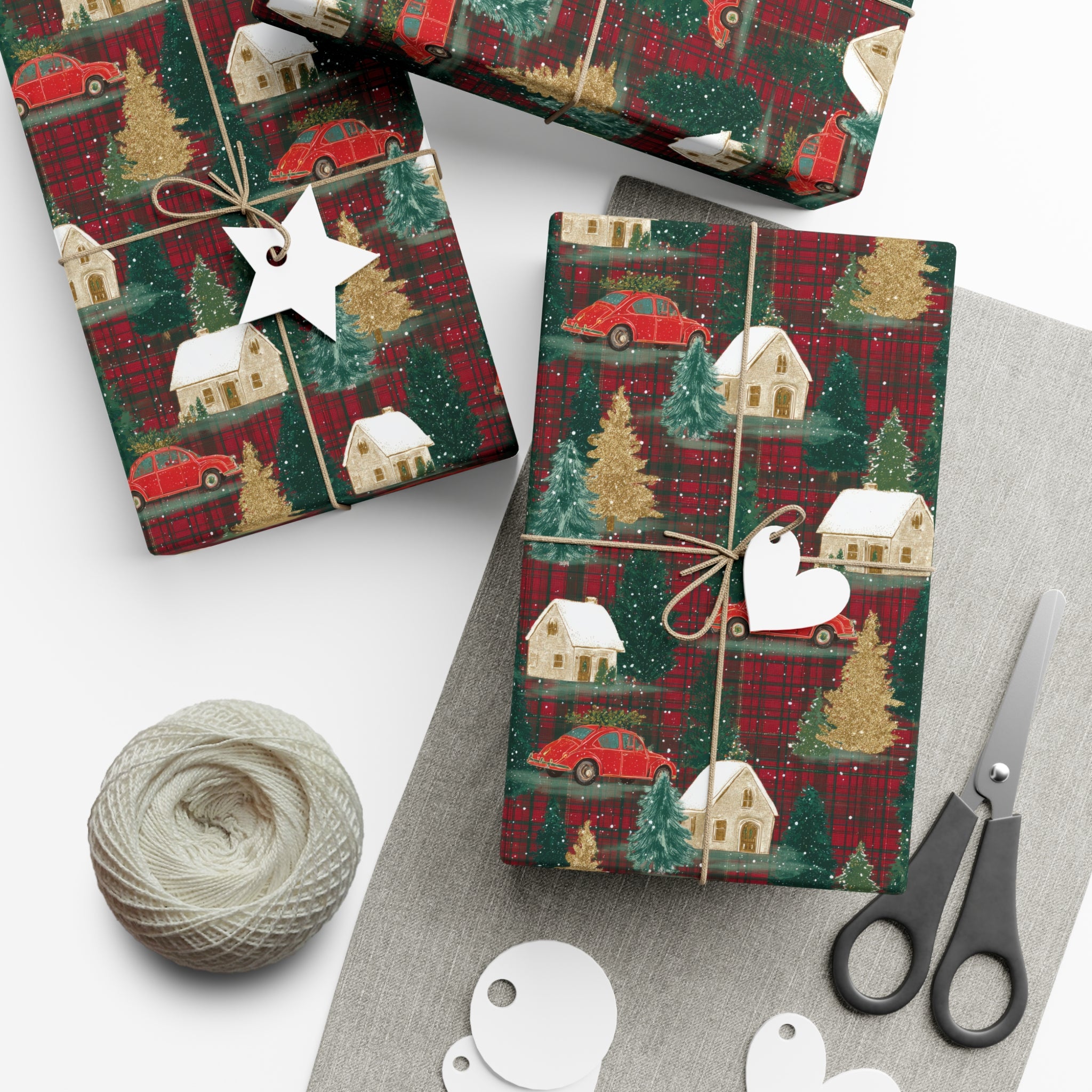 Rustic Red Christmas Plaid Wrapping Paper