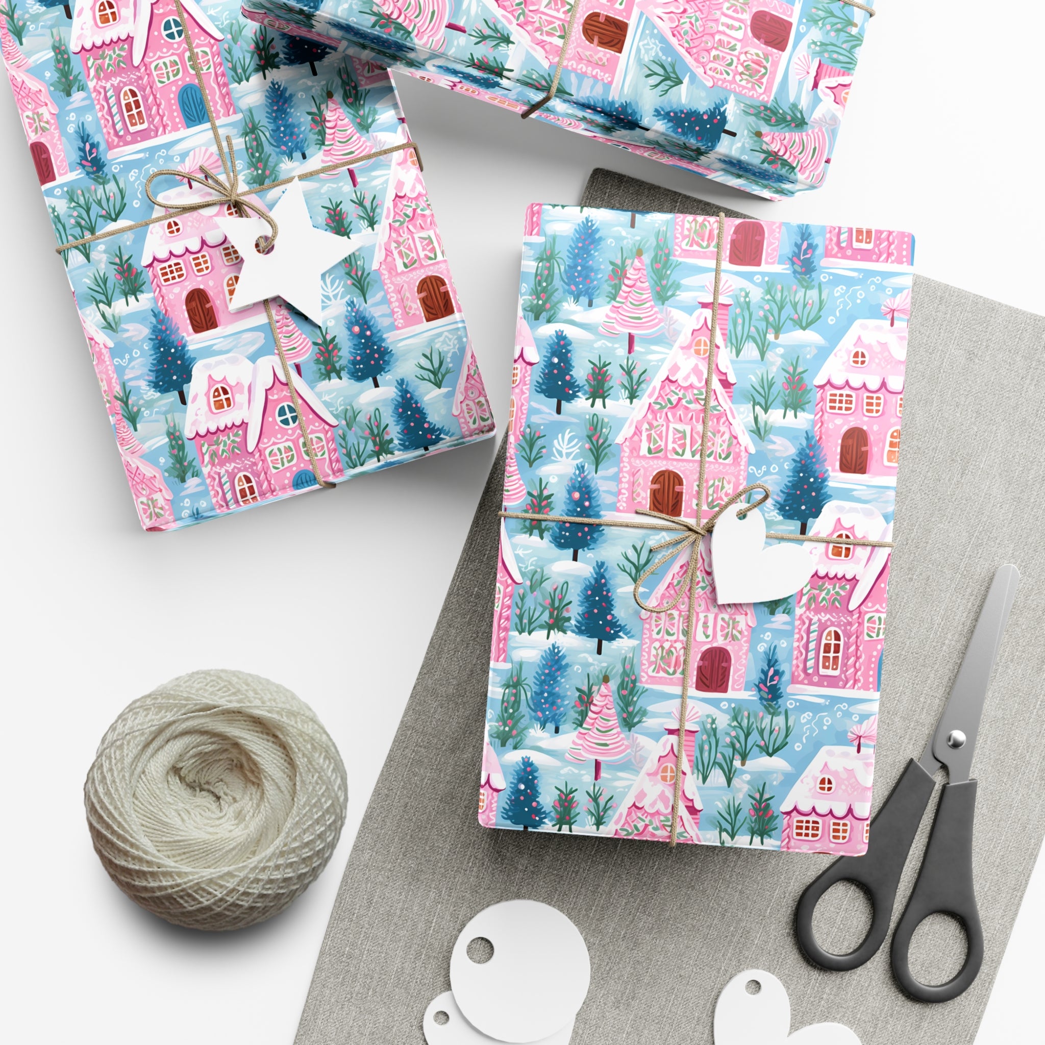 Pink Gingerbread Village Wrapping Paper