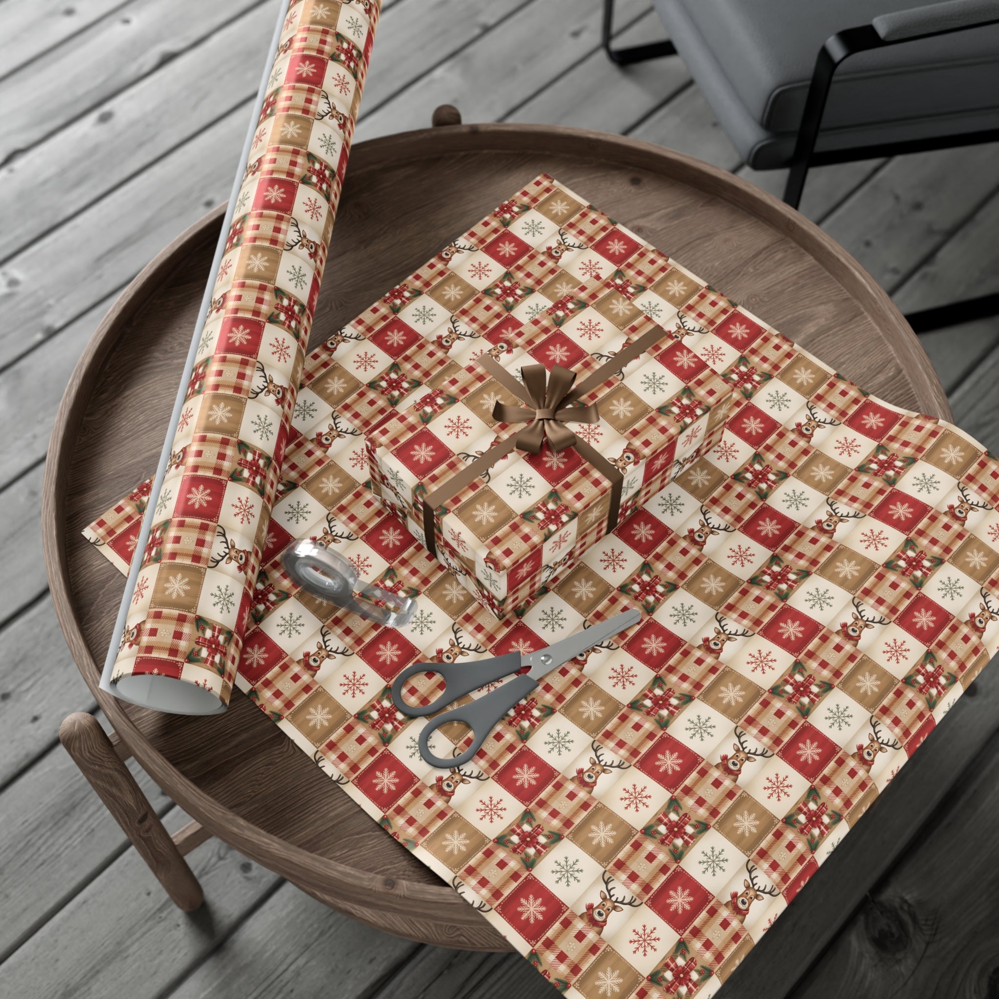 Country Reindeer Quilt wrapping Paper