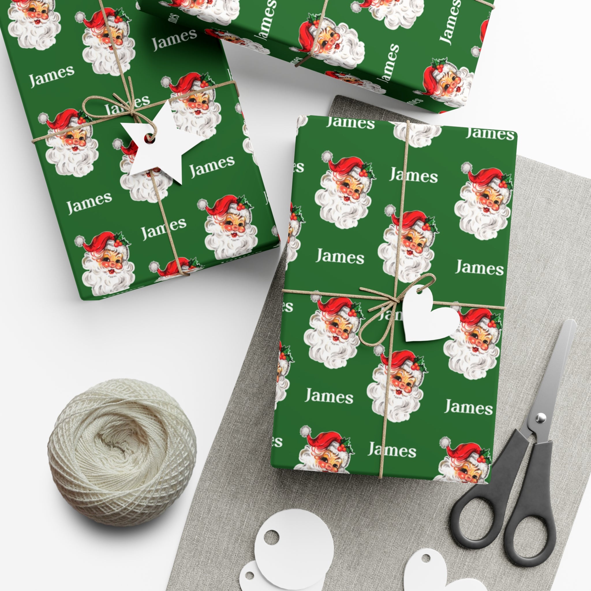 Retro Santa Custom Name Wrapping Paper