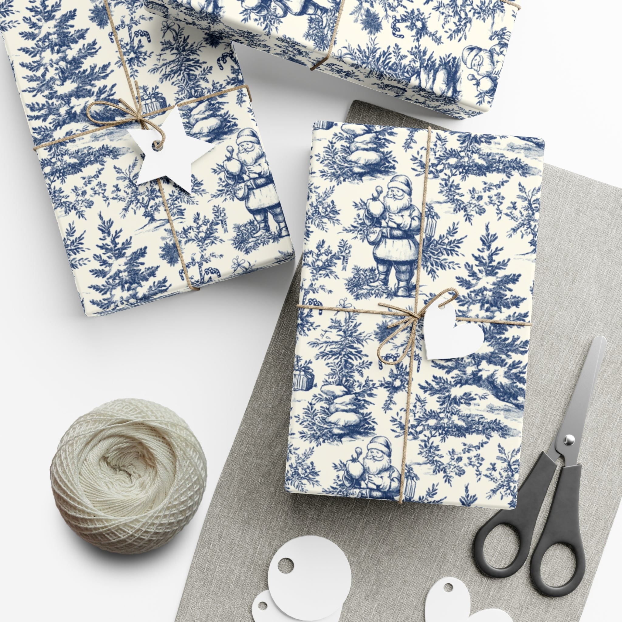 Vintage Blue Santa Toile Wrapping Paper