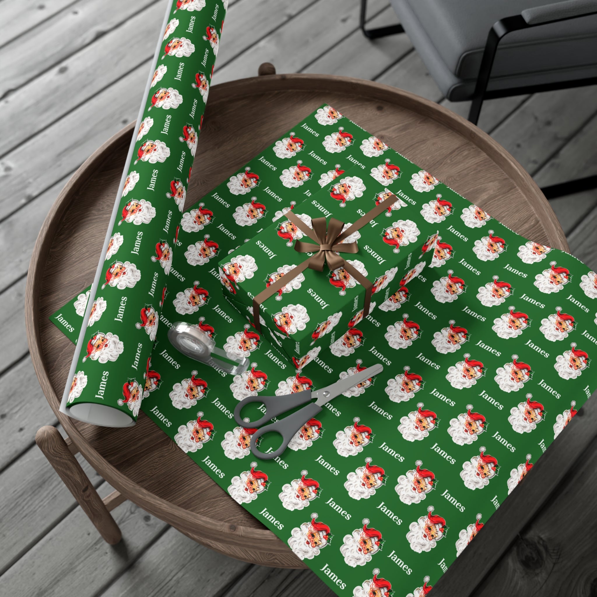 Retro Santa Custom Name Wrapping Paper