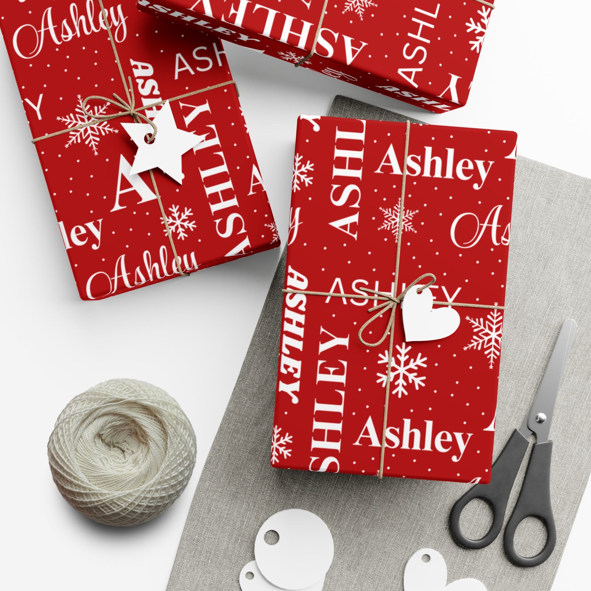 Red Custom Name Collage Wrapping Paper