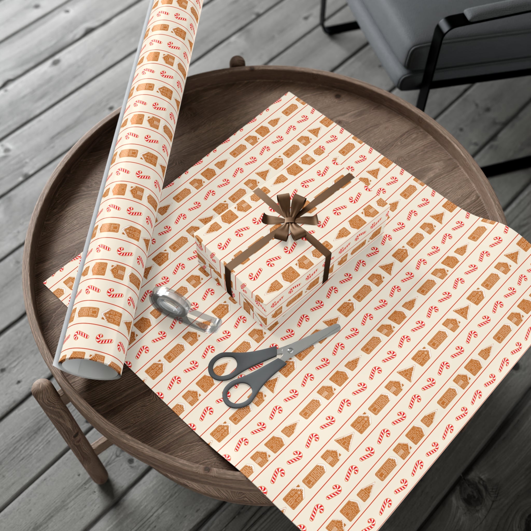 Gingerbread Candy Cane Stripe Wrapping Paper
