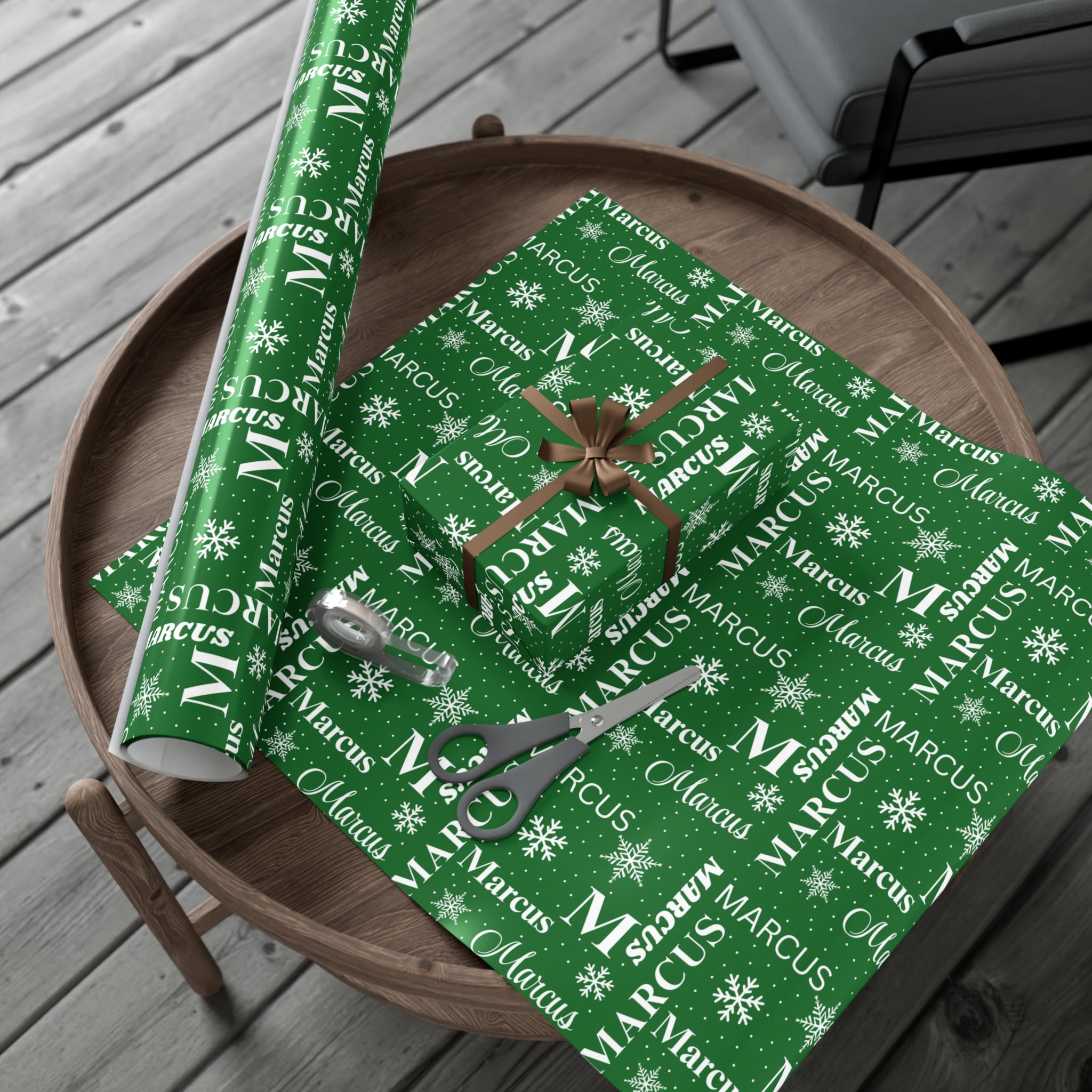 Green Custom Name Collage Wrapping Paper