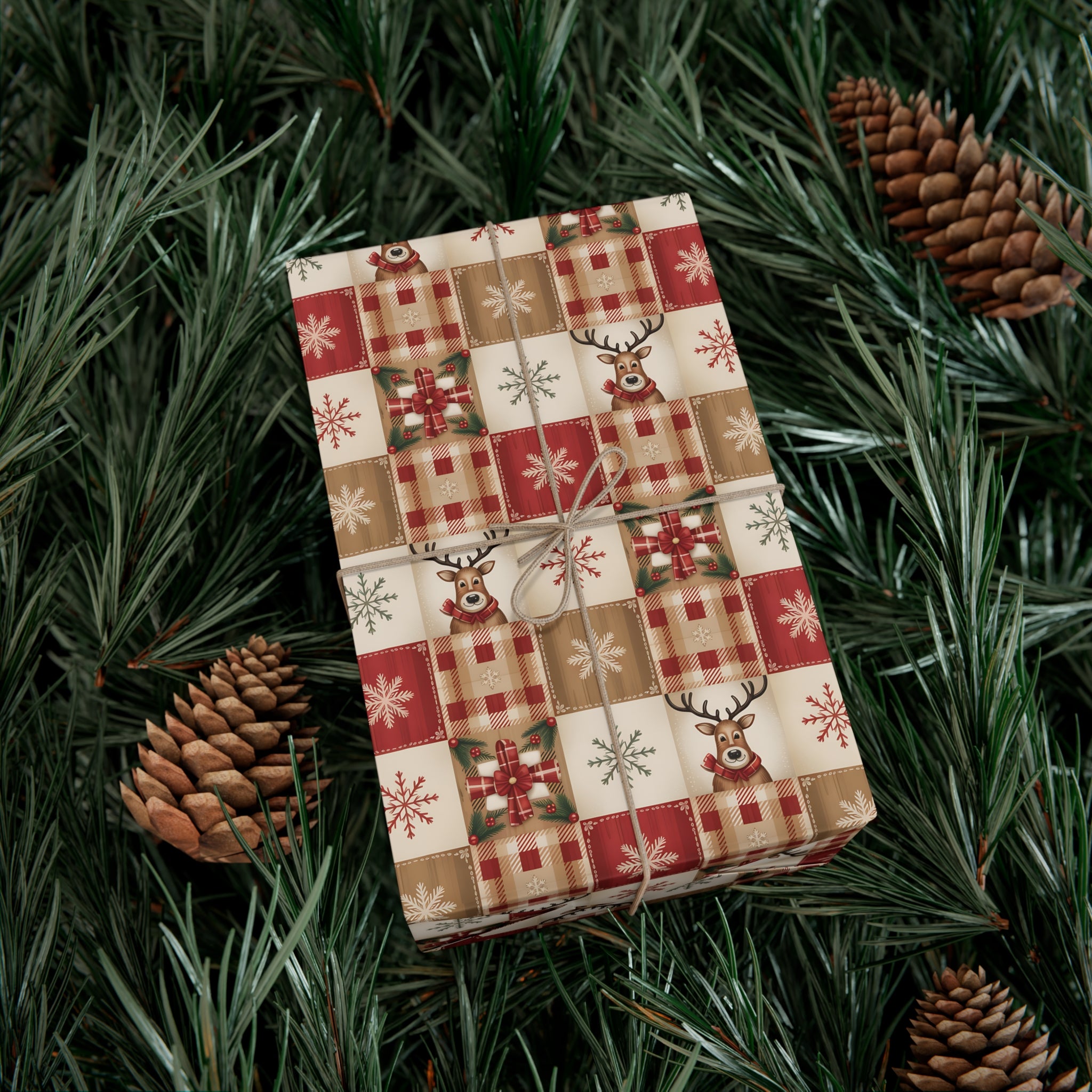 Country Reindeer Quilt wrapping Paper