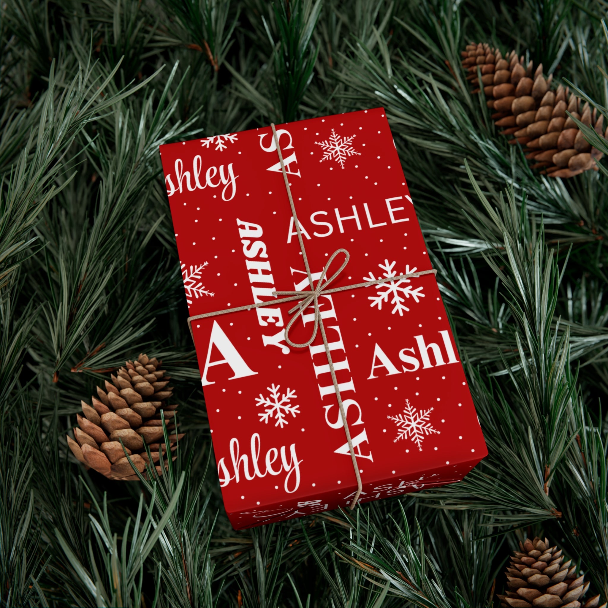 Red Custom Name Collage Wrapping Paper