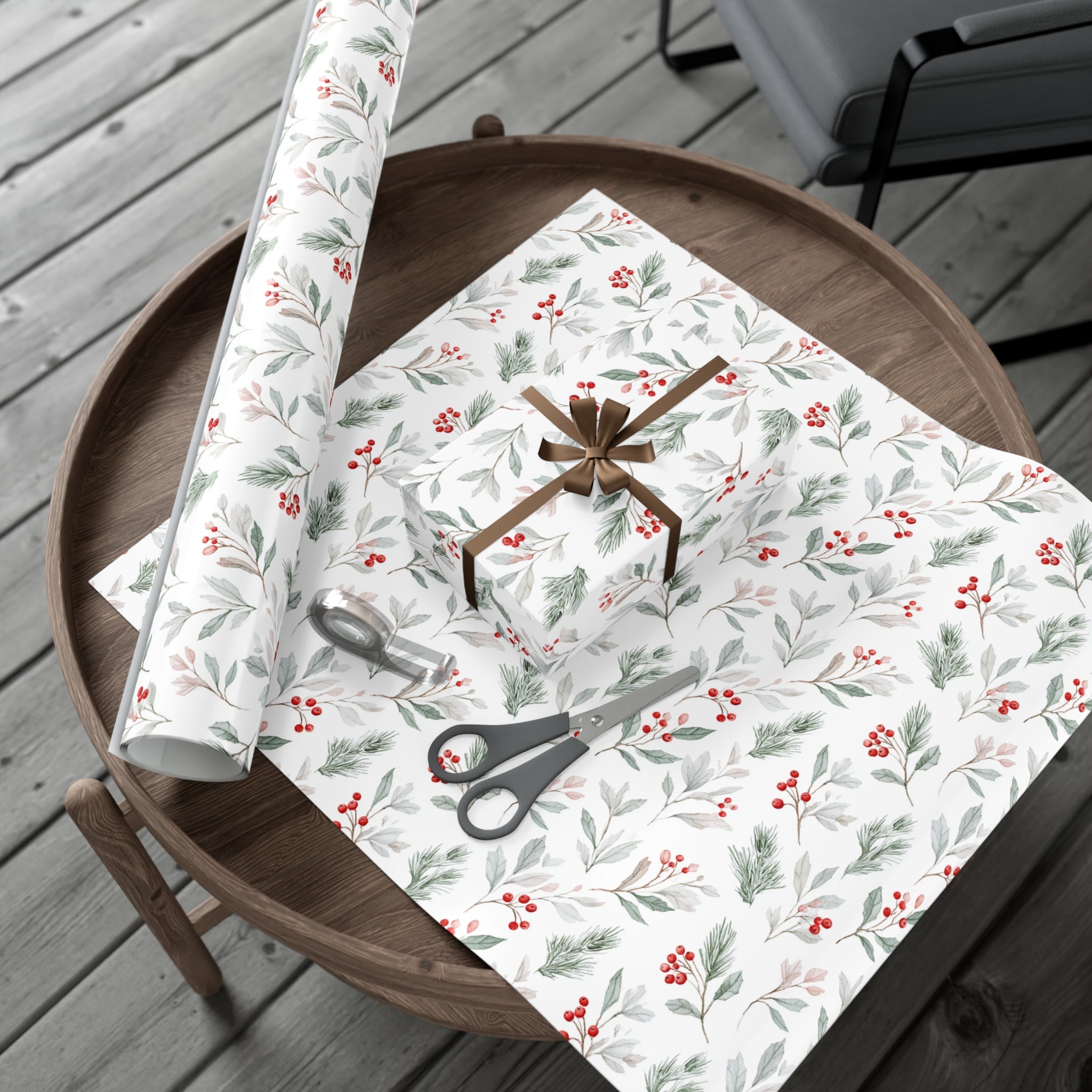 Watercolor Winter Berry Wrapping Paper