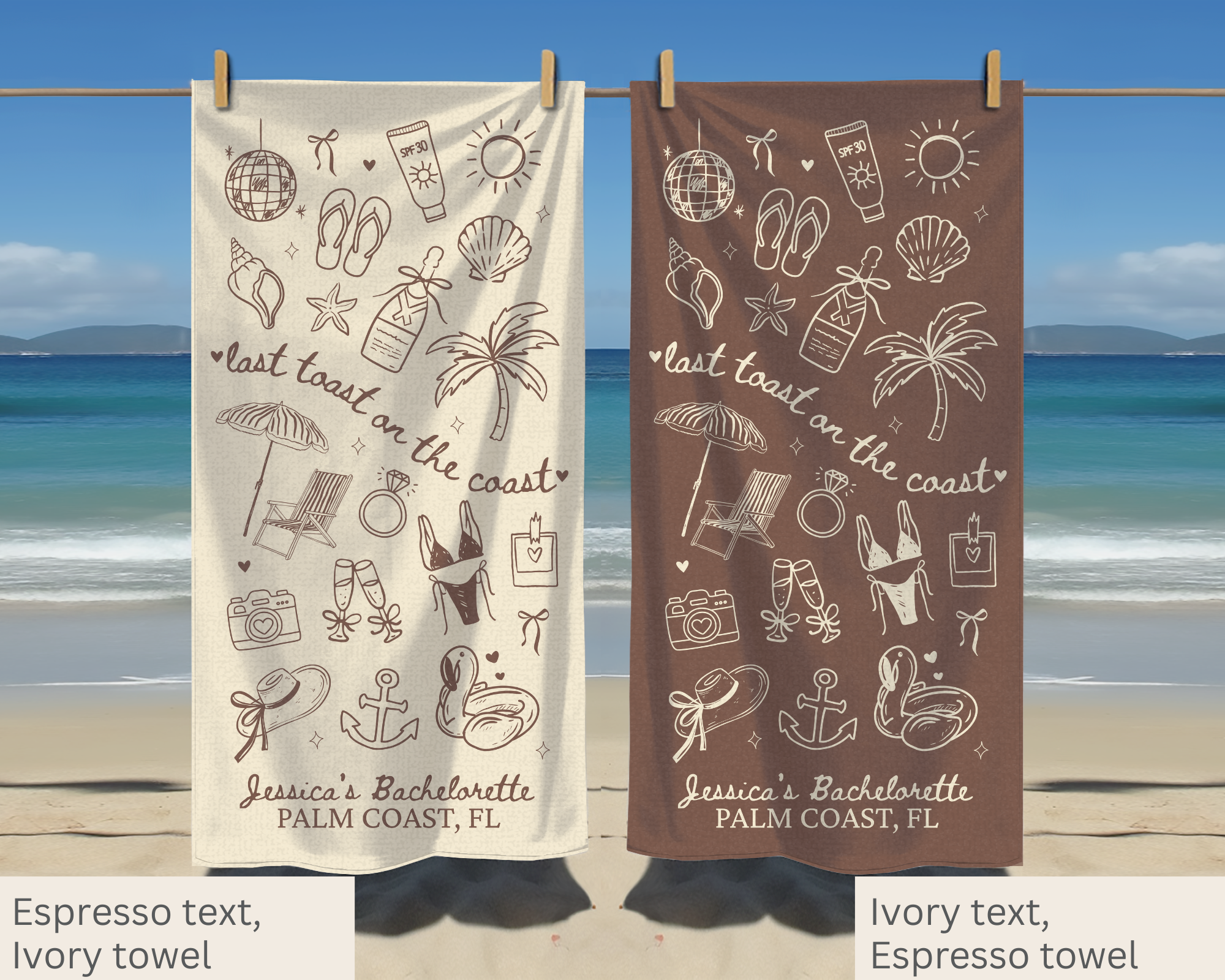 Last Toast on the Coast Bachelorette Towel