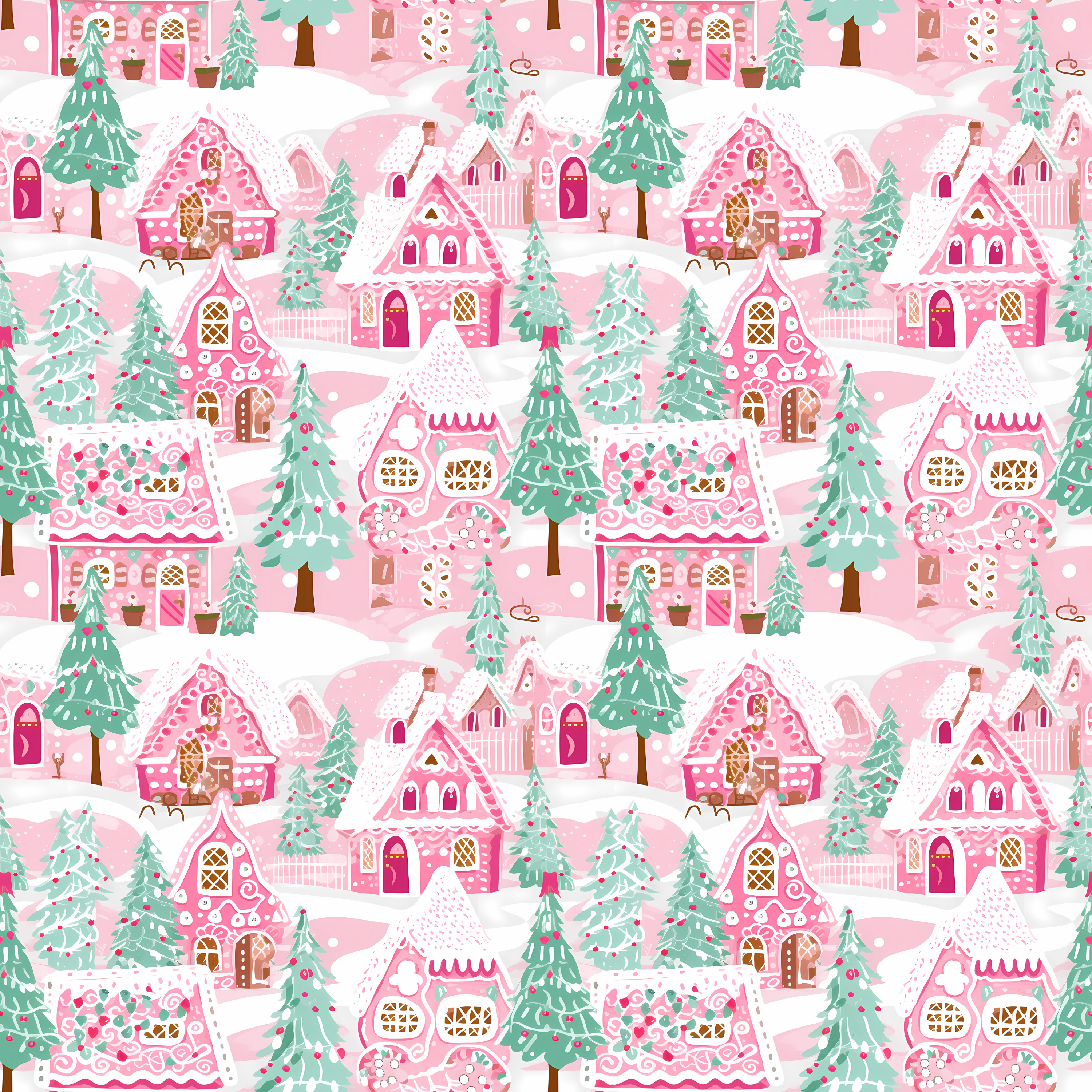 Pastel Holiday Village Wrapping Paper