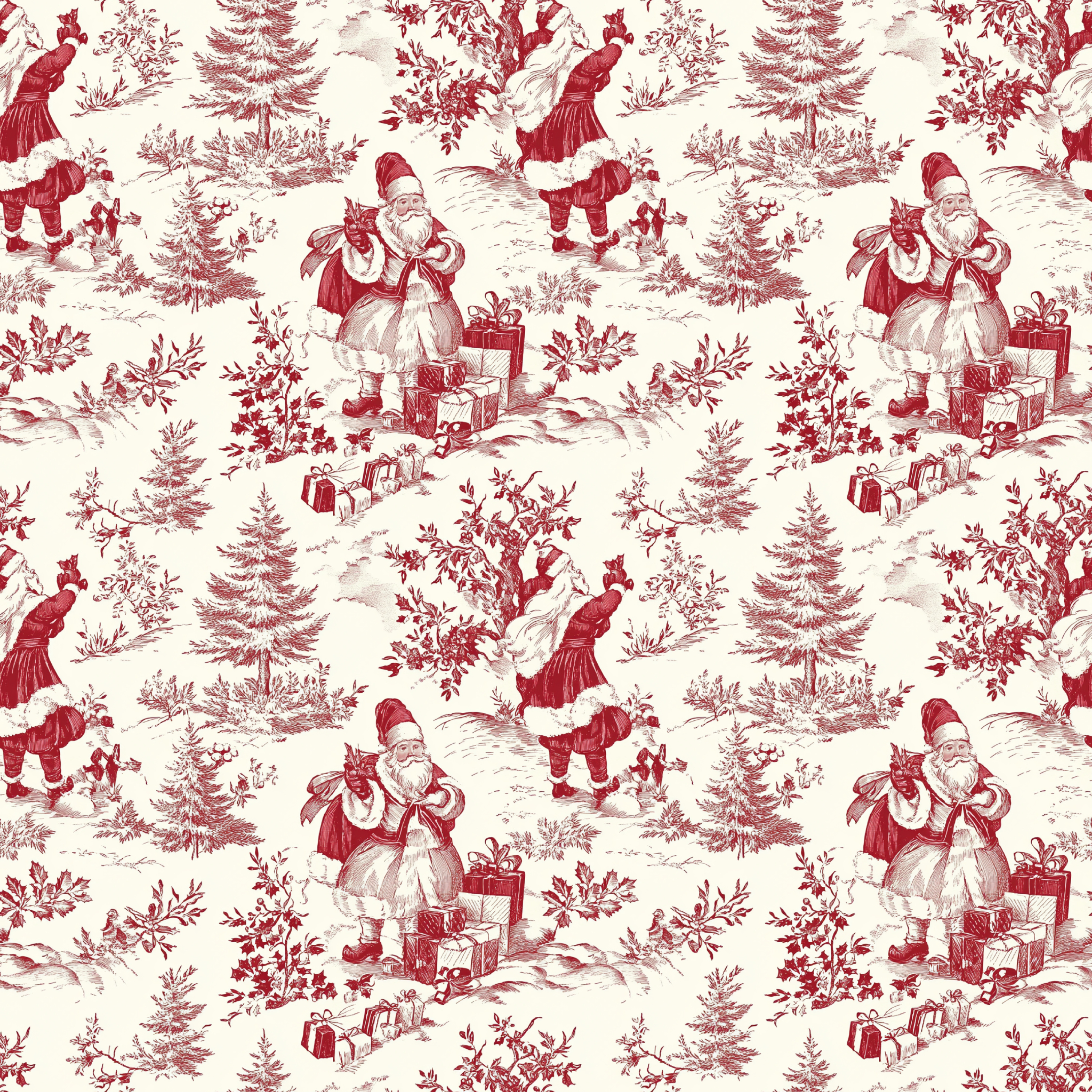 Vintage Red Santa Toile Wrapping Paper
