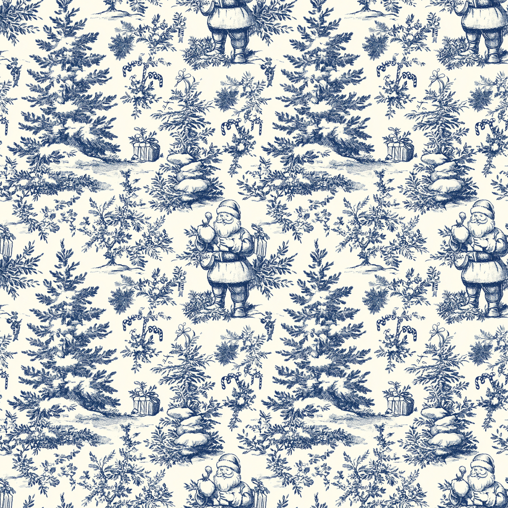 Vintage Blue Santa Toile Wrapping Paper