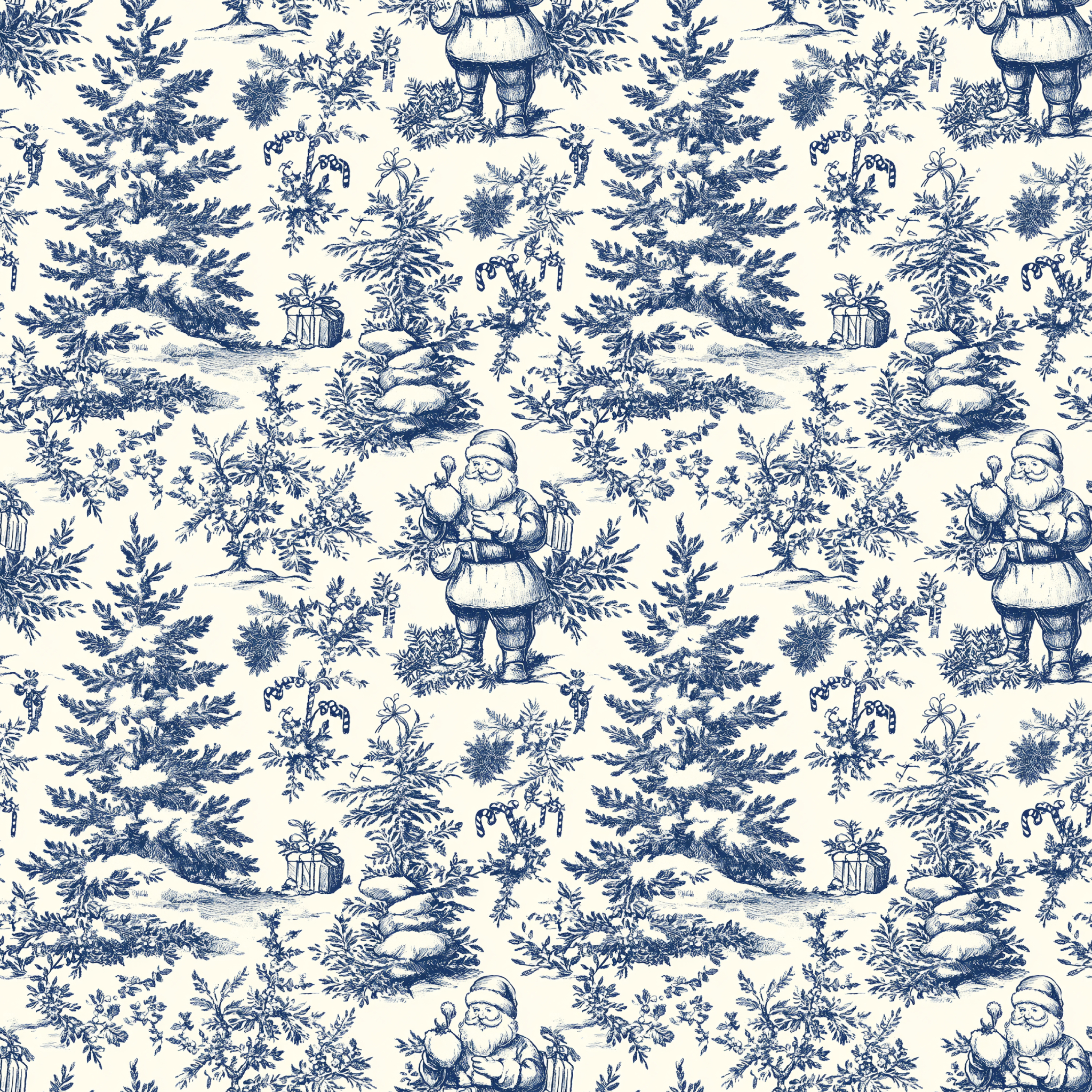 Vintage Blue Santa Toile Wrapping Paper