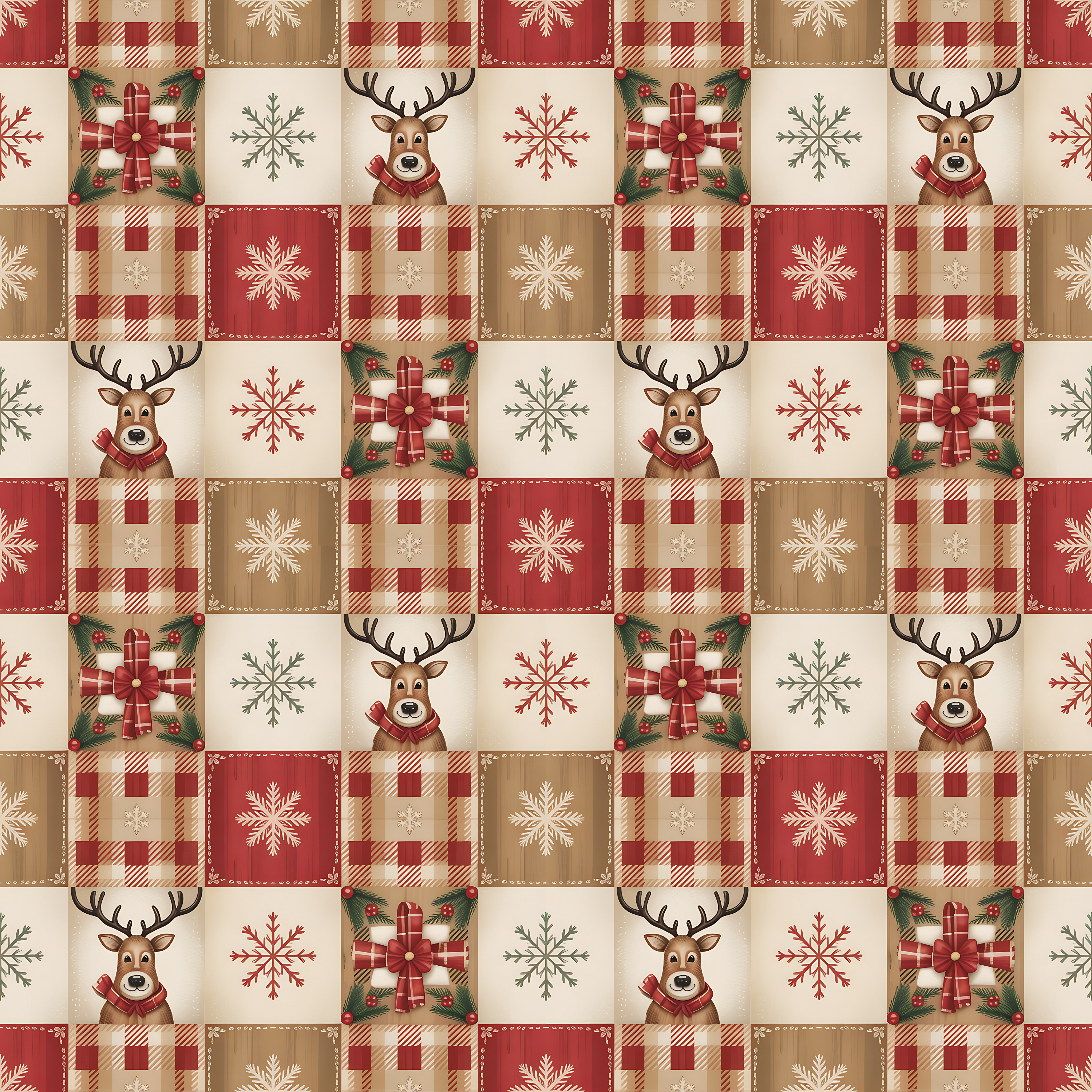 Country Reindeer Quilt wrapping Paper