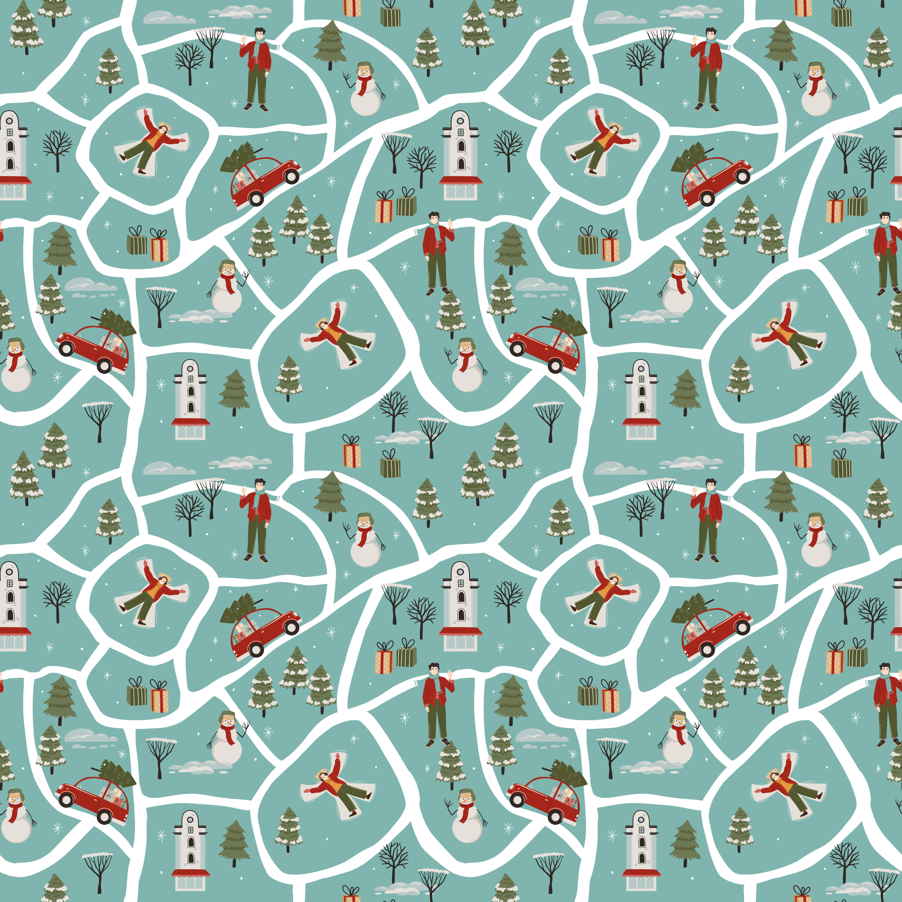 Festive Winter Town Wrapping Paper