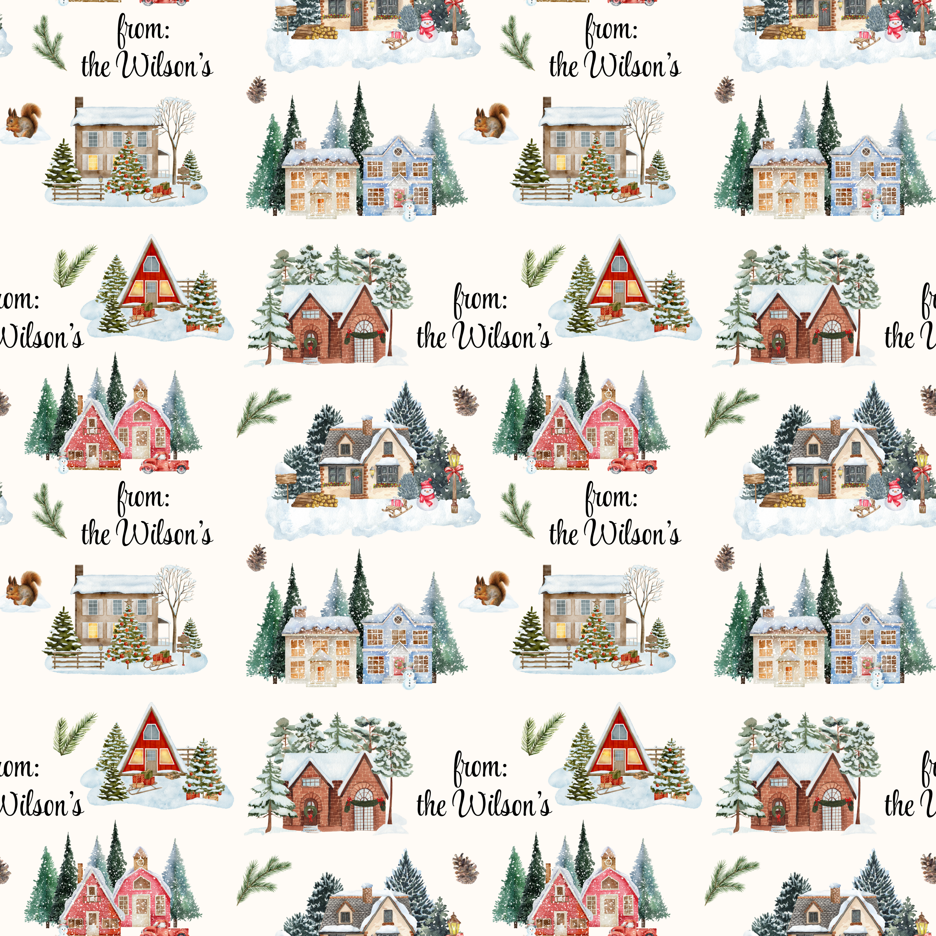 Custom Winter Village Wrapping Paper