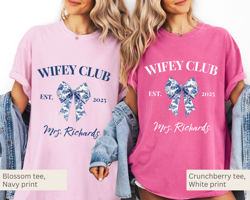 Wifey Club Blue Toile Bow Tee