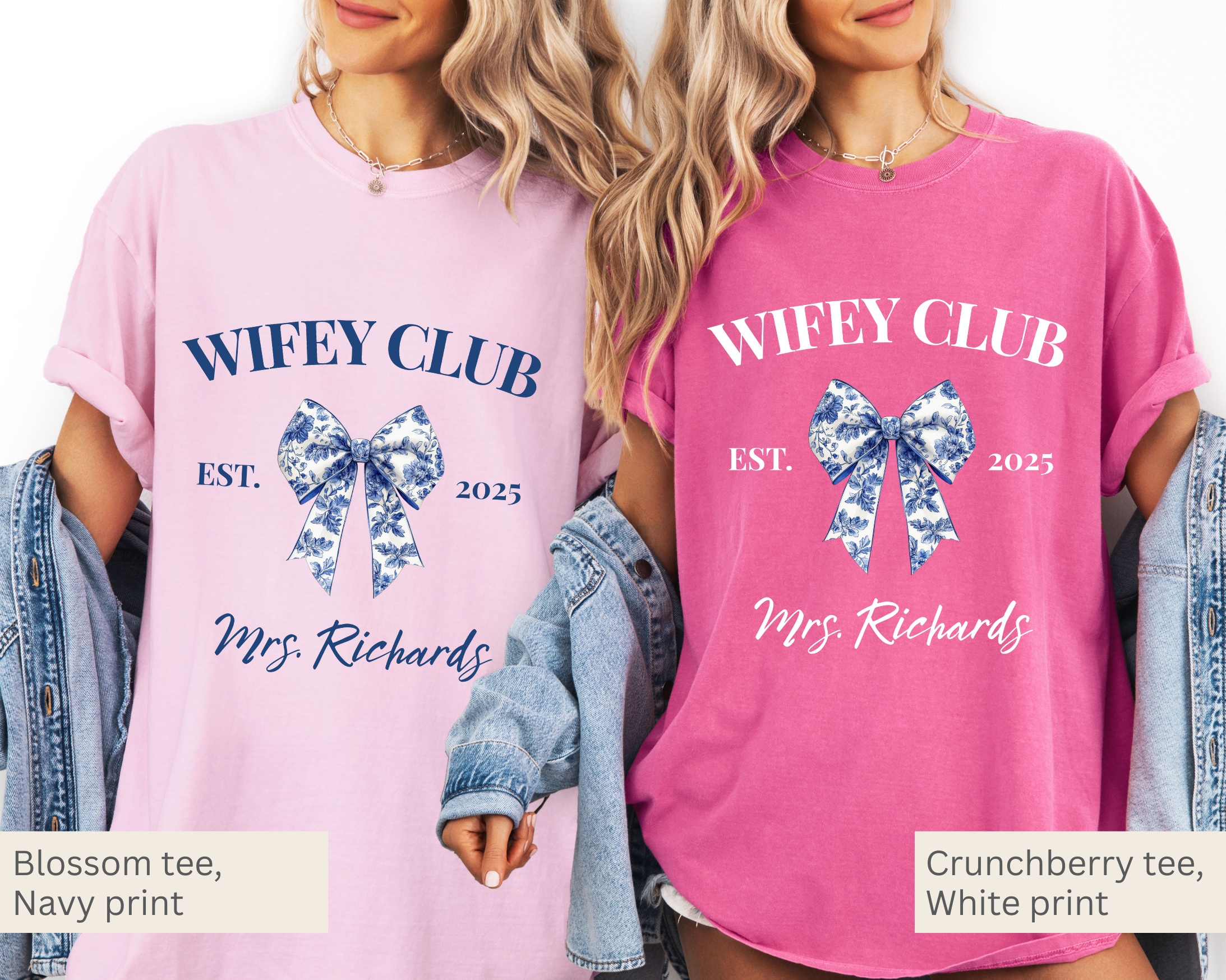 Wifey Club Blue Toile Bow Tee