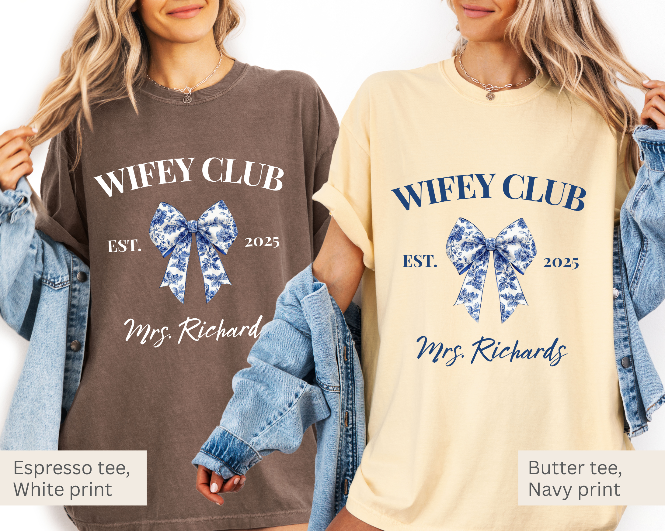 Wifey Club Blue Toile Bow Tee
